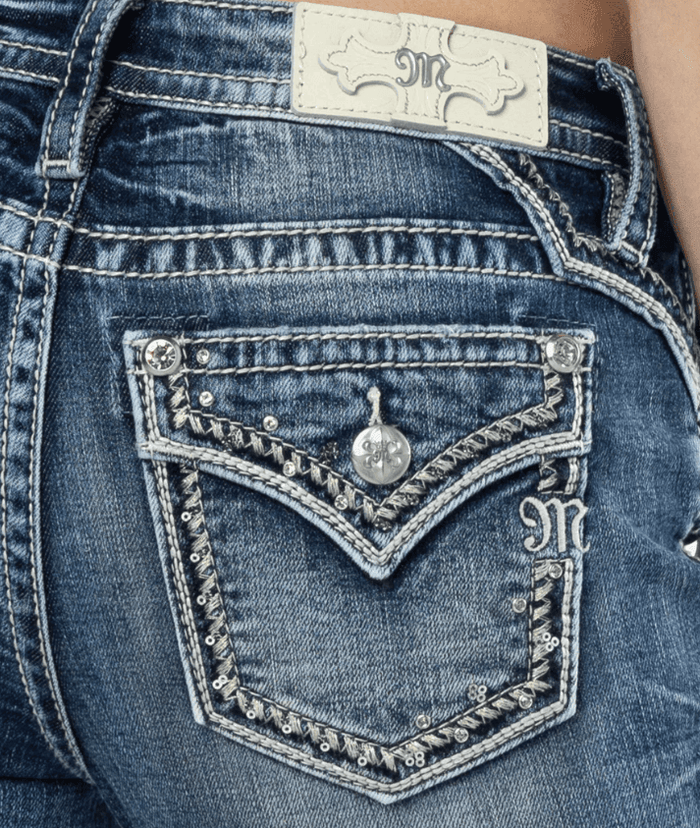 Miss Me Women's Looped In Sparkle Embroidered Mid-Rise Bootcut Jeans M9269B