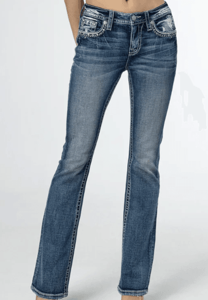 Miss Me Women's Looped In Sparkle Embroidered Mid-Rise Bootcut Jeans M9269B