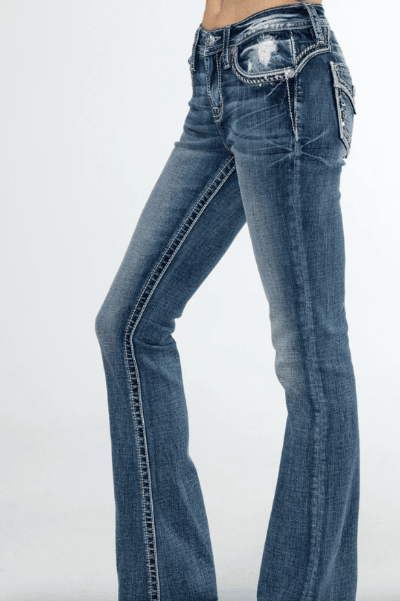 Miss Me Women's Looped In Sparkle Embroidered Mid-Rise Bootcut Jeans M9269B