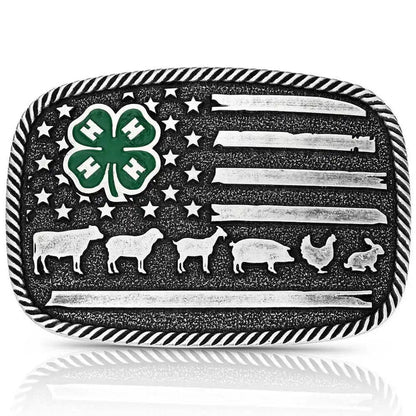Montana Silversmith 4-H Clover Livestock Silver Belt Buckle A1049S