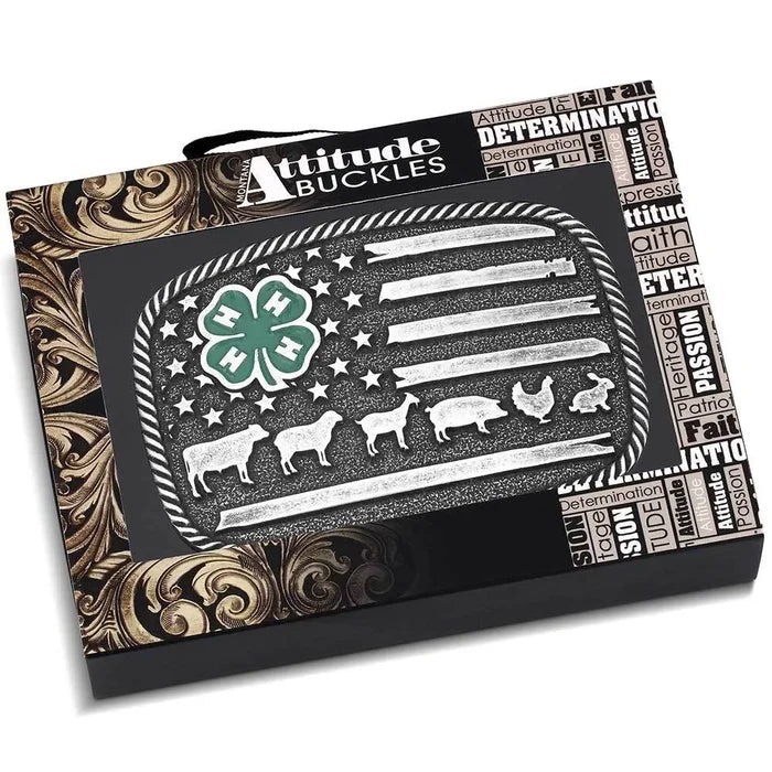 Montana Silversmith 4-H Clover Livestock Silver Belt Buckle A1049S