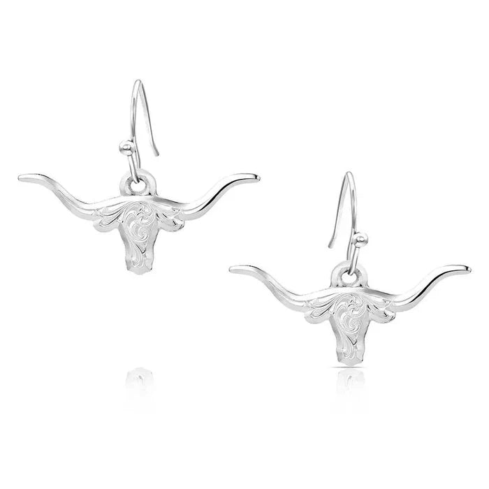 Montana Silversmiths Out West Longhorn Silver Earrings ER6139