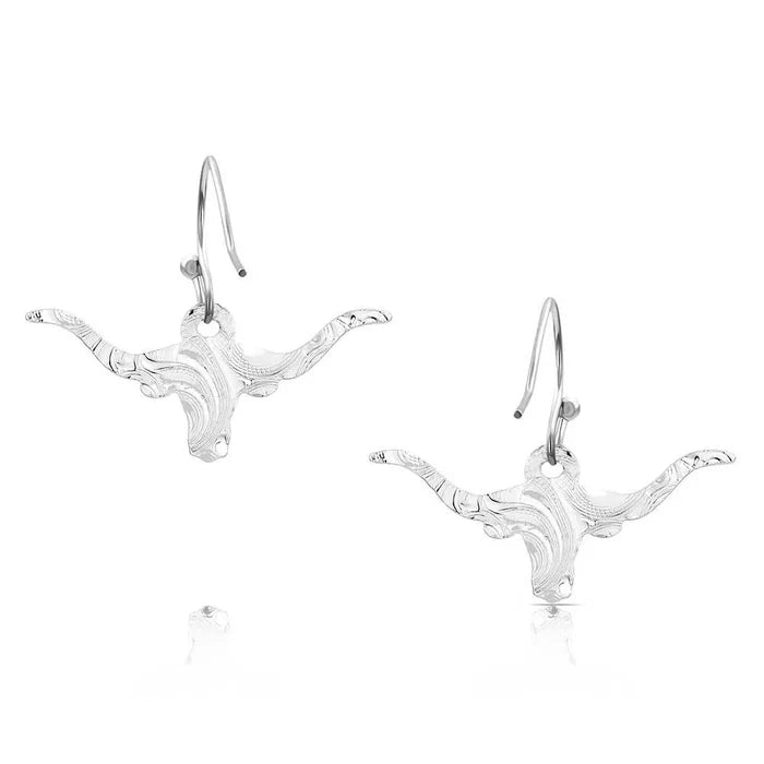 Montana Silversmiths Out West Longhorn Silver Earrings ER6139