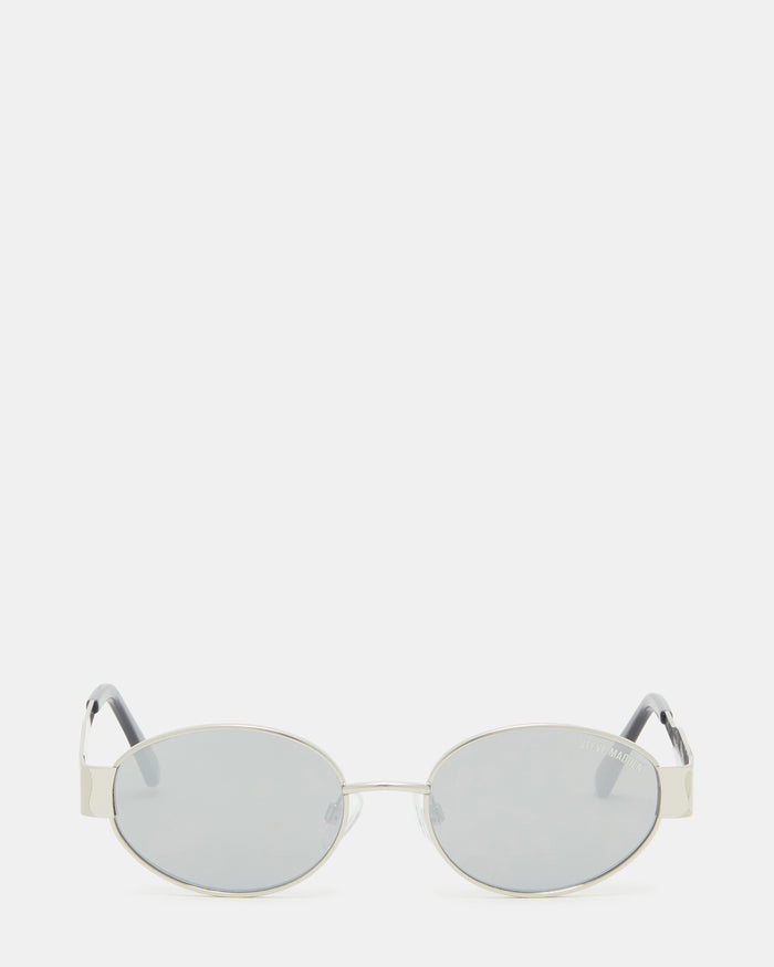 MYSTIE Shiny Silver Frame Oval Sunglasses | Steve Madden