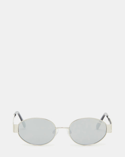 MYSTIE Shiny Silver Frame Oval Sunglasses | Steve Madden