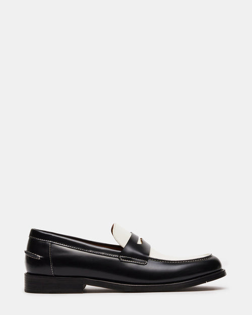 NATAN Black/ White Leather Men's Slip-On Dress Loafer | Steve Madden