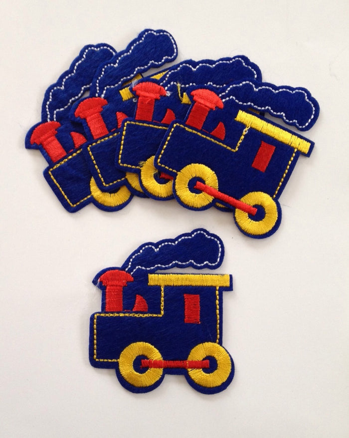 New 5 pcs Train Embroidered Iron On Applique Patch Flower Sewing Fabric Blue Yellow Red