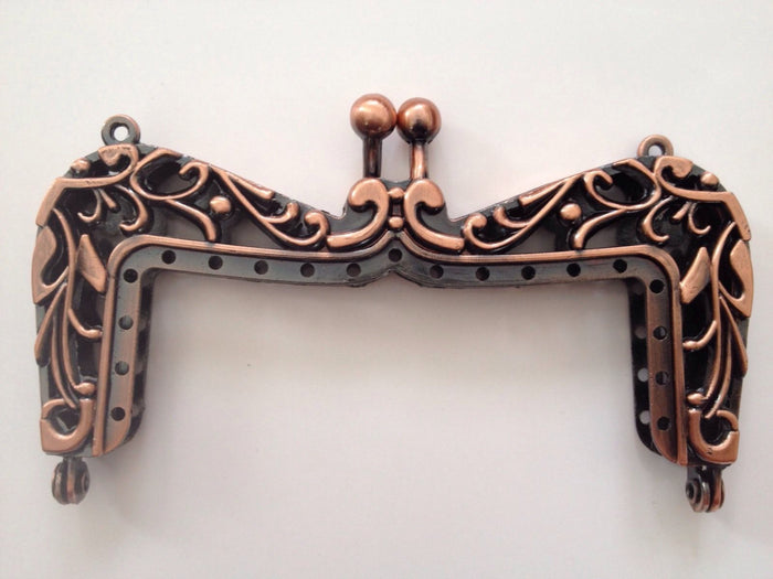New Purse Frame Antique Rose Copper Floral Design Kiss Clasp Frame Arch