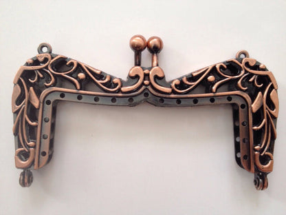 New Purse Frame Antique Rose Copper Floral Design Kiss Clasp Frame Arch