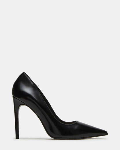 NOIR Black Leather Pointed-Toe Stiletto Pump Women's Heels | Steve Madden