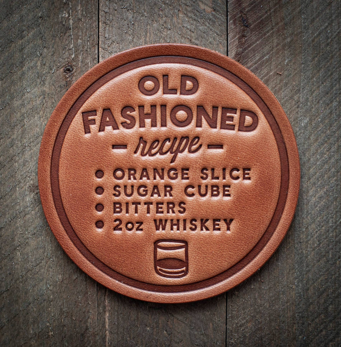 Old Fashioned Recipe Hand Pressed Leather Coaster