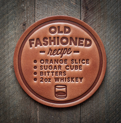 Old Fashioned Recipe Hand Pressed Leather Coaster