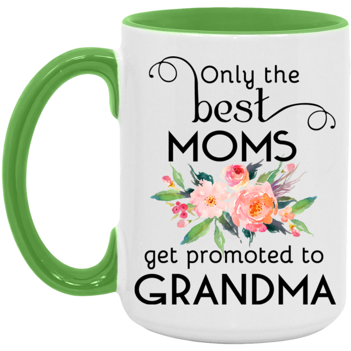 Only the Best Moms Get Promoted to Grandma ceramic coffee mug in White/Light Green