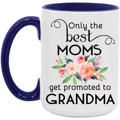 Only the Best Moms Get Promoted to Grandma ceramic coffee mug in White/Midnight Blue