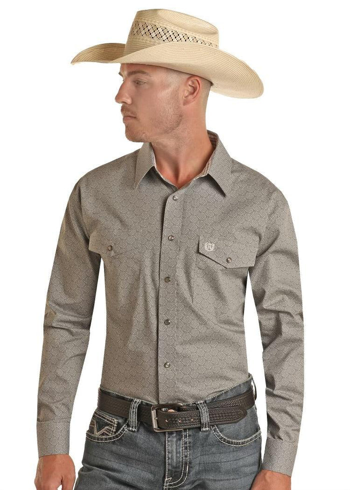 Panhandle Men's Select Grey Print Long Sleeve Shirt PXN2S03782 PMN2S03782-Painted Cowgirl Western Store