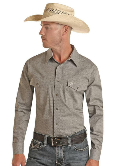 Panhandle Men's Select Grey Print Long Sleeve Shirt PXN2S03782 PMN2S03782-Painted Cowgirl Western Store