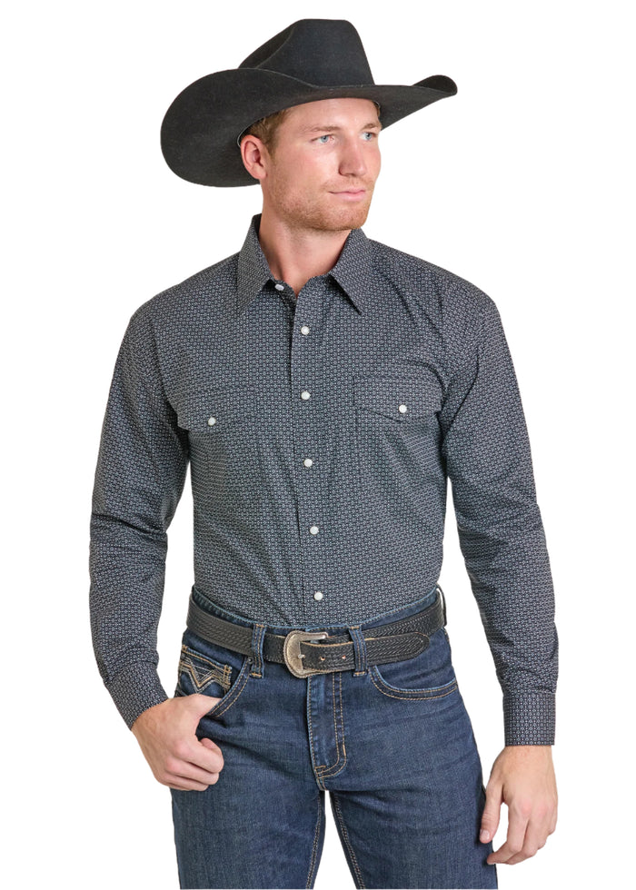 Panhandle Slim Men's Black Geo Print Long Sleeve Pearl Snap Western Shirt SMN2S07409 SXN2S07409