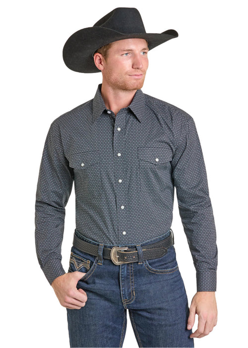 Panhandle Slim Men's Black Geo Print Long Sleeve Pearl Snap Western Shirt SMN2S07409 SXN2S07409