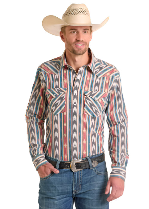 Panhandle Slim Men's Black & Red Vertical Aztec Long Sleeve Snap Western Shirt PMN2S06588