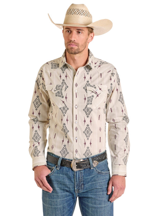 Panhandle Slim Men's Light Grey (Taupe) Vertical Aztec Long Sleeve Snap Western Shirt PMN2S06585