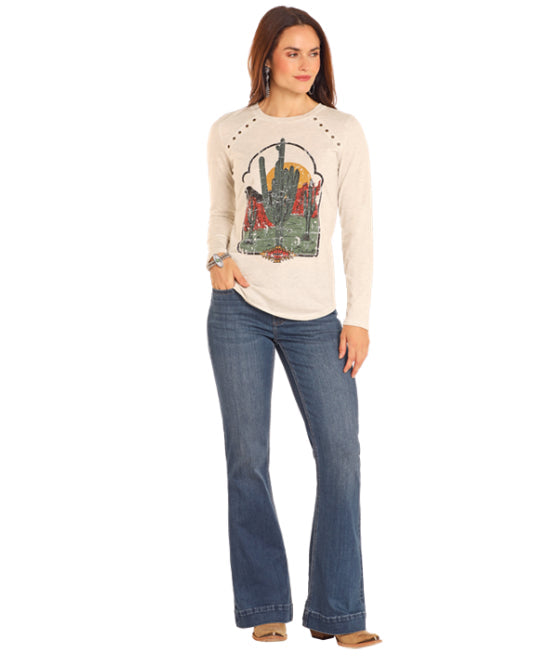 Panhandle Women's Natural Desert Scene Long Sleeve Tee LW22T04675