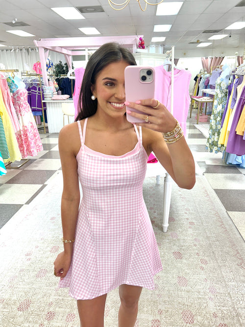 Pink & White Courtside Double Layer Athletic Dress