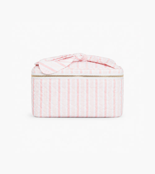The Bow Top Cosmetic Bag - Pink Variegated Stripe