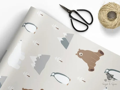 Polar Bear & Penguin Wrapping Paper - Premium Craft Supplies & Tools > Party & Gifting > Packaging & Wrapping from Sugar and Spice Invitations - Just $26.10! Shop now at Sugar and Spice Paper