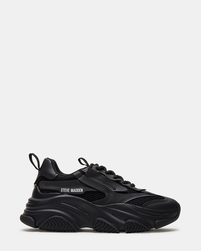 POSSESSION Black Platform Lace-Up Women's Sneaker | Steve Madden