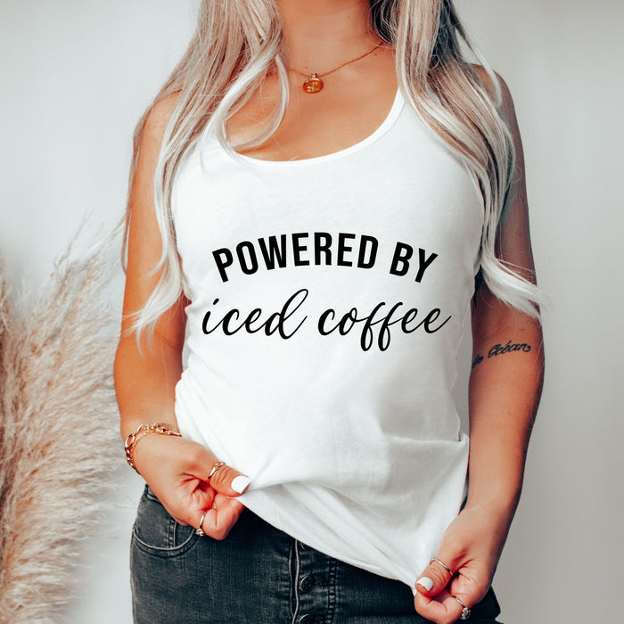 Powered by Iced Coffee graphic tank top