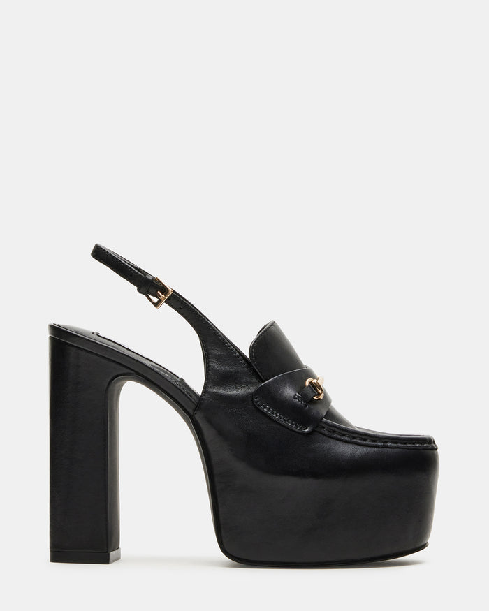 QUINN Black Leather Platform Slingback Heel | Women's Heels | Steve Madden