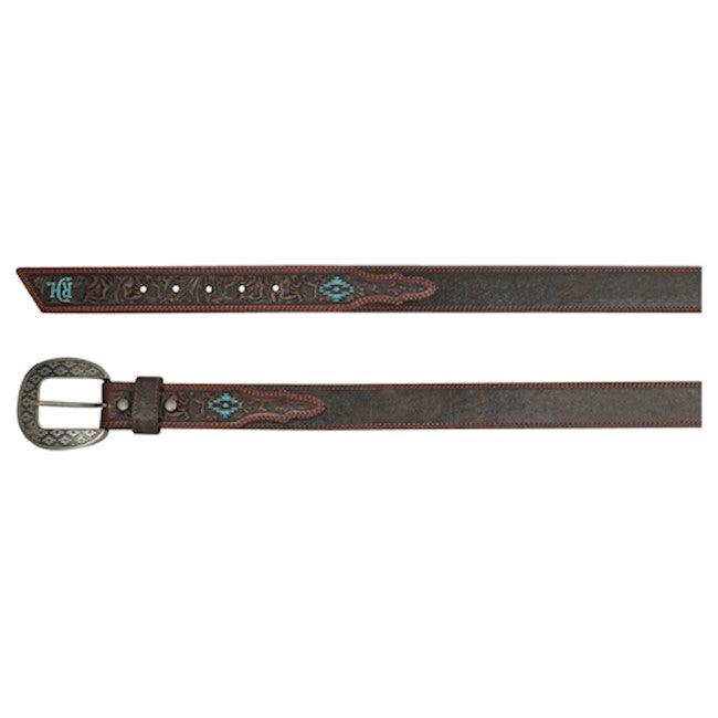 Red Dirt Hat Co. Brown Genuine Leather Belt w/Turquoise Aztec Accents 23133BE3-Painted Cowgirl Western Store