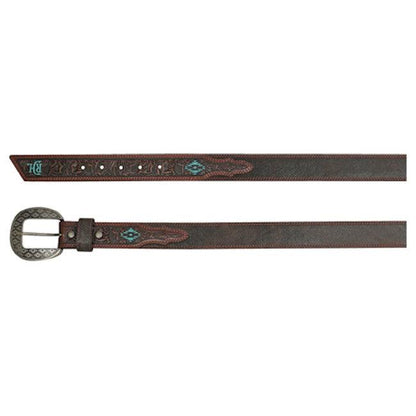 Red Dirt Hat Co. Brown Genuine Leather Belt w/Turquoise Aztec Accents 23133BE3-Painted Cowgirl Western Store