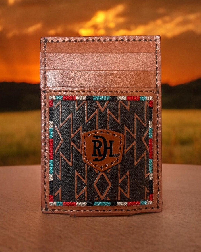Red Dirt Hat Co. Brown Southwestern Tooled Leather Money Card Case 23111875M11-Painted Cowgirl Western Store