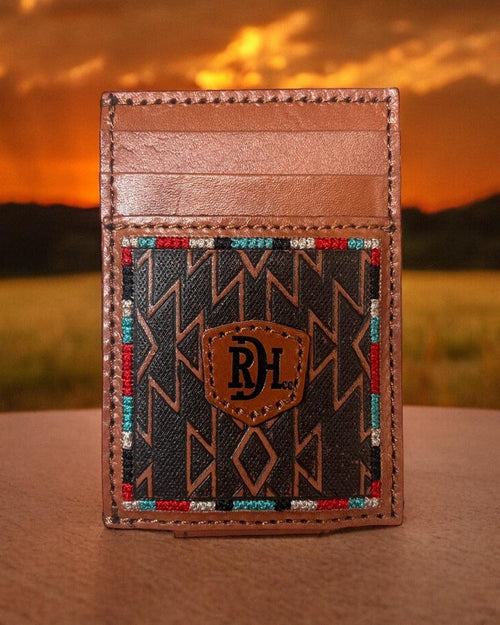 Red Dirt Hat Co. Brown Southwestern Tooled Leather Money Card Case 23111875M11-Painted Cowgirl Western Store