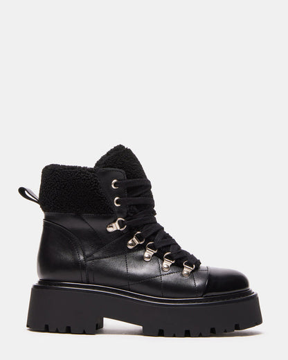 REYEN Black Leather Platform Lug Sole Bootie | Women's Booties | Steve Madden