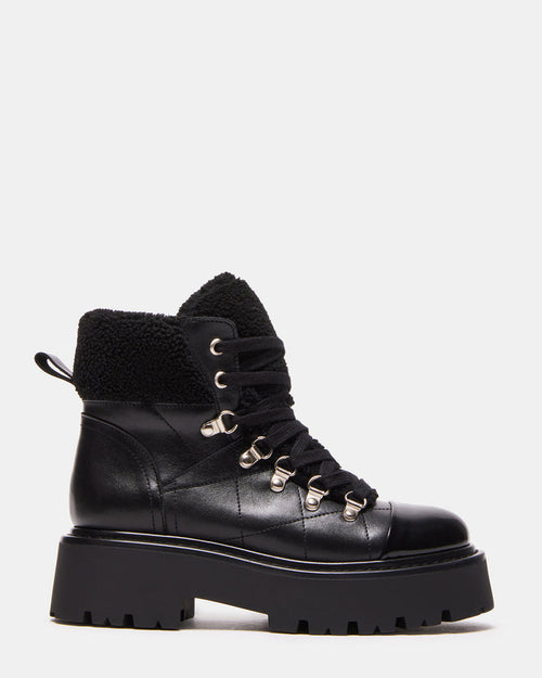 REYEN Black Leather Platform Lug Sole Bootie | Women's Booties | Steve Madden