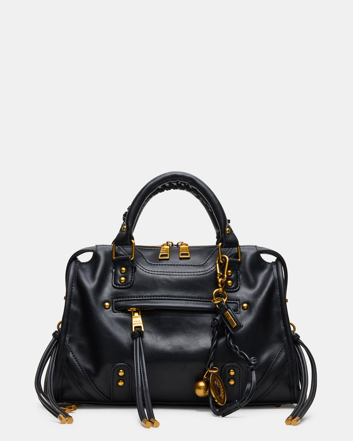 RIGGS Bag Black/Gold Slouchy Top-Handle Crossbody Satchel Handbag | Steve Madden