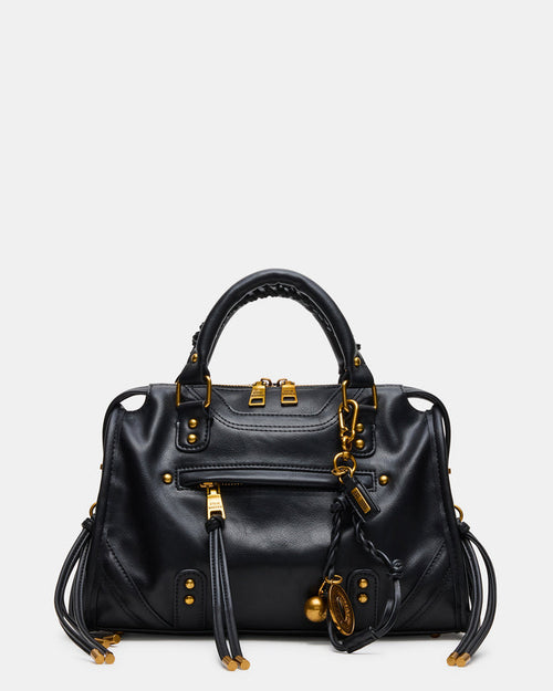 RIGGS Bag Black/Gold Slouchy Top-Handle Crossbody Satchel Handbag | Steve Madden