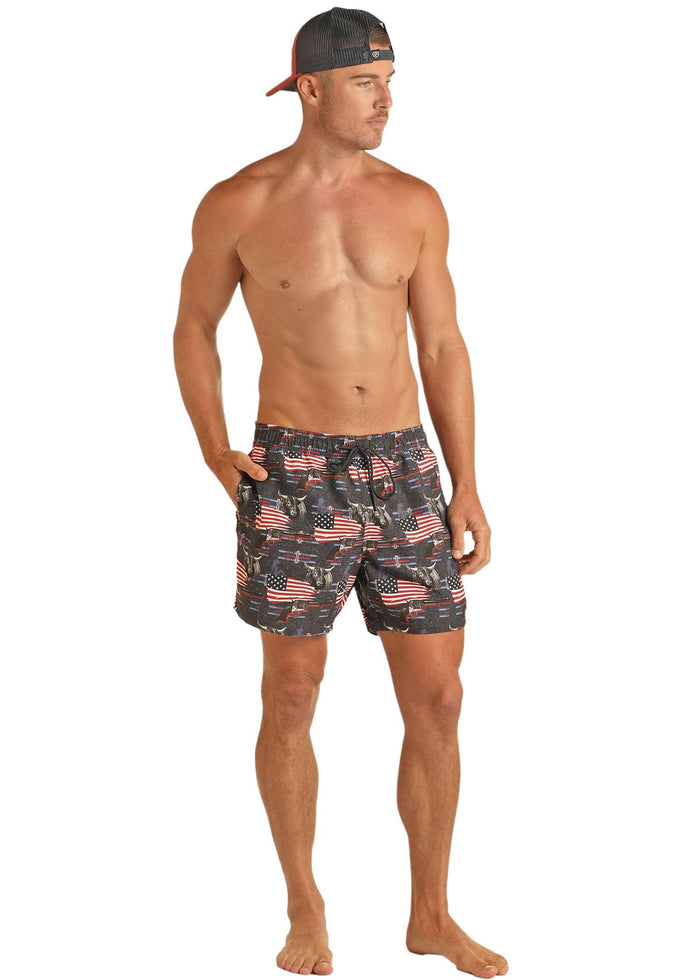 Rock and Roll Cowboy Men's American Flag Swim Board Shorts BM68W04352-Painted Cowgirl Western Store