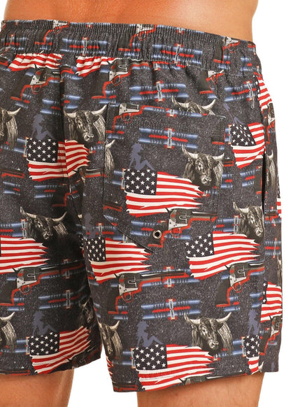 Rock and Roll Cowboy Men's American Flag Swim Board Shorts BM68W04352-Painted Cowgirl Western Store