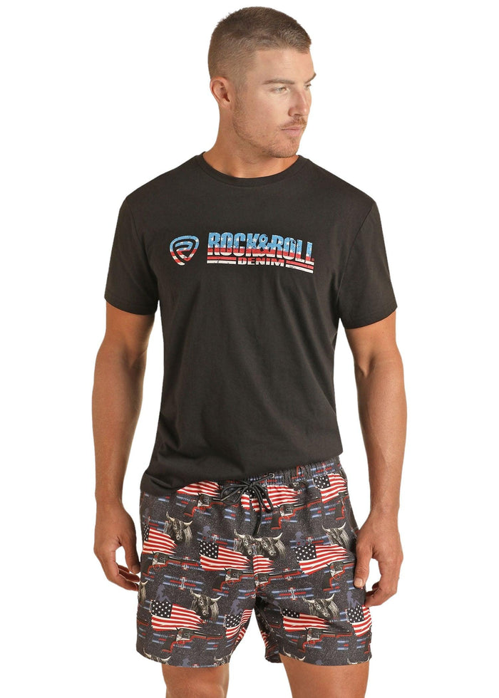 Rock and Roll Cowboy Men's American Flag Swim Board Shorts BM68W04352-Painted Cowgirl Western Store