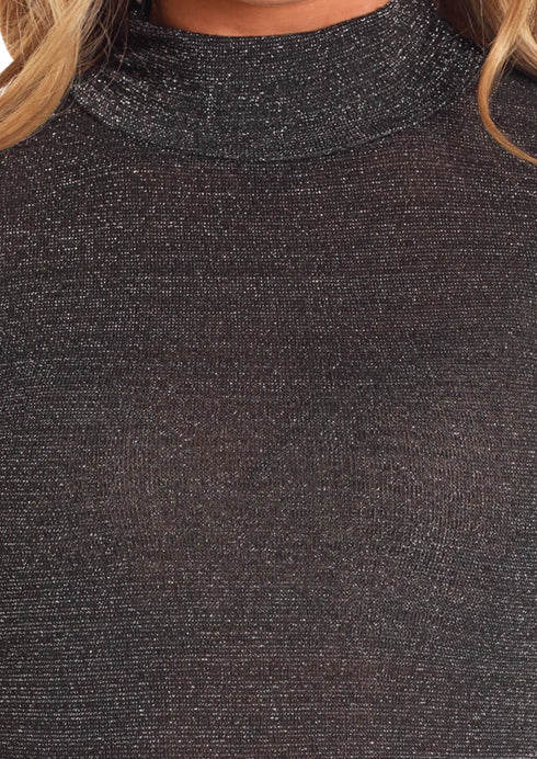 Rock and Roll Cowgirl Women's Black Lurex Mockneck Top BW22T04478