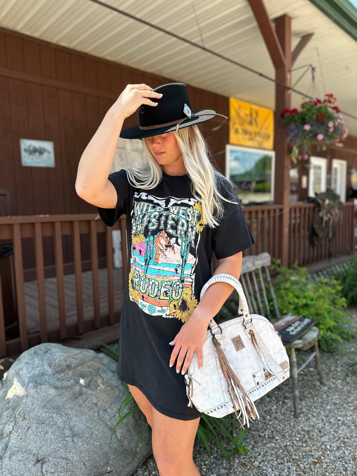 Rock and Roll Cowgirl Women's Black Wild West Graphic Tee Dress BWD1R04022-Painted Cowgirl Western Store