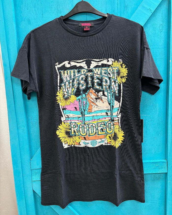 Rock and Roll Cowgirl Women's Black Wild West Graphic Tee Dress BWD1R04022-Painted Cowgirl Western Store