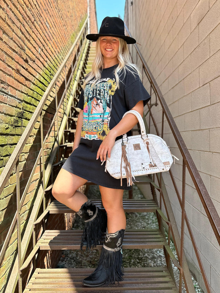 Rock and Roll Cowgirl Women's Black Wild West Graphic Tee Dress BWD1R04022-Painted Cowgirl Western Store