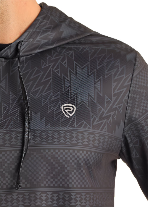 Rock & Roll Cowboy Men's Black Aztec Western Print Performance Hoodie BM94T05976