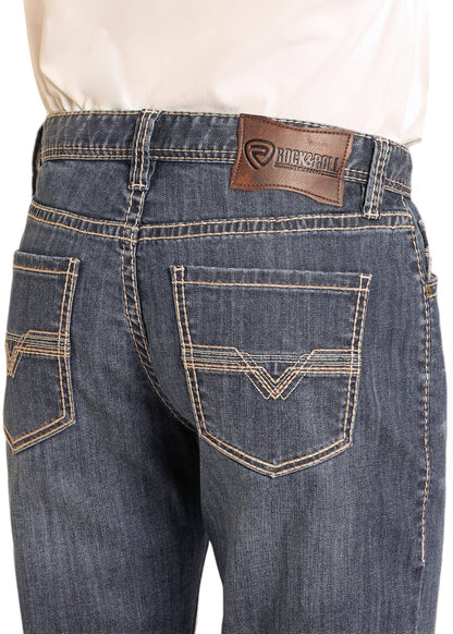 Rock & Roll Cowboy Men's Dark Stonewash Double Barrel Relaxed Stackable Boot Cut Jeans BMTBD04809-Painted Cowgirl Western Store