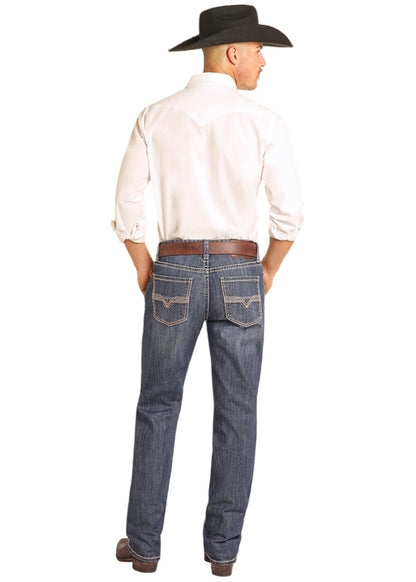 Rock & Roll Cowboy Men's Dark Stonewash Double Barrel Relaxed Stackable Boot Cut Jeans BMTBD04809-Painted Cowgirl Western Store