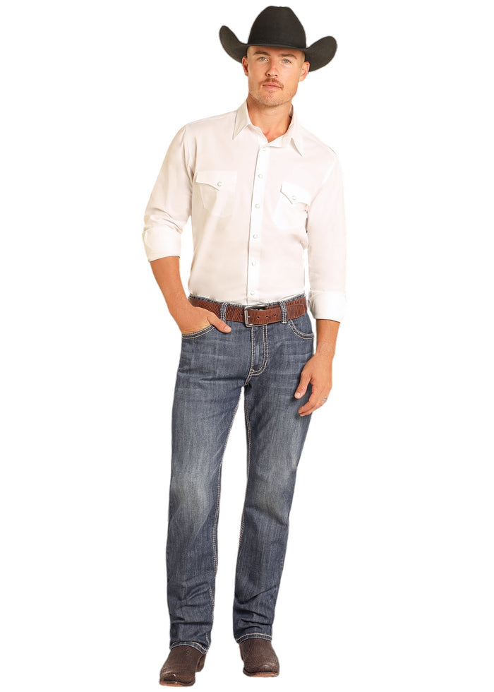 Rock & Roll Cowboy Men's Dark Stonewash Double Barrel Relaxed Stackable Boot Cut Jeans BMTBD04809-Painted Cowgirl Western Store